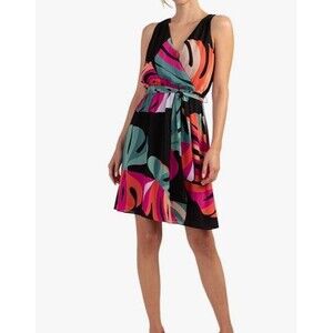 Trina Turk Women's Plus XXL Faux wrap Dress Black Bold Color Geometric Cocktail